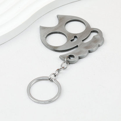 Cat Shaped Self Defense Keychain Survival Finger Clasp Compact - Grey