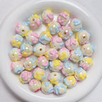Hand Painted Rhinestone Flower Acrylic Round Beads 16mm 5pcs 15