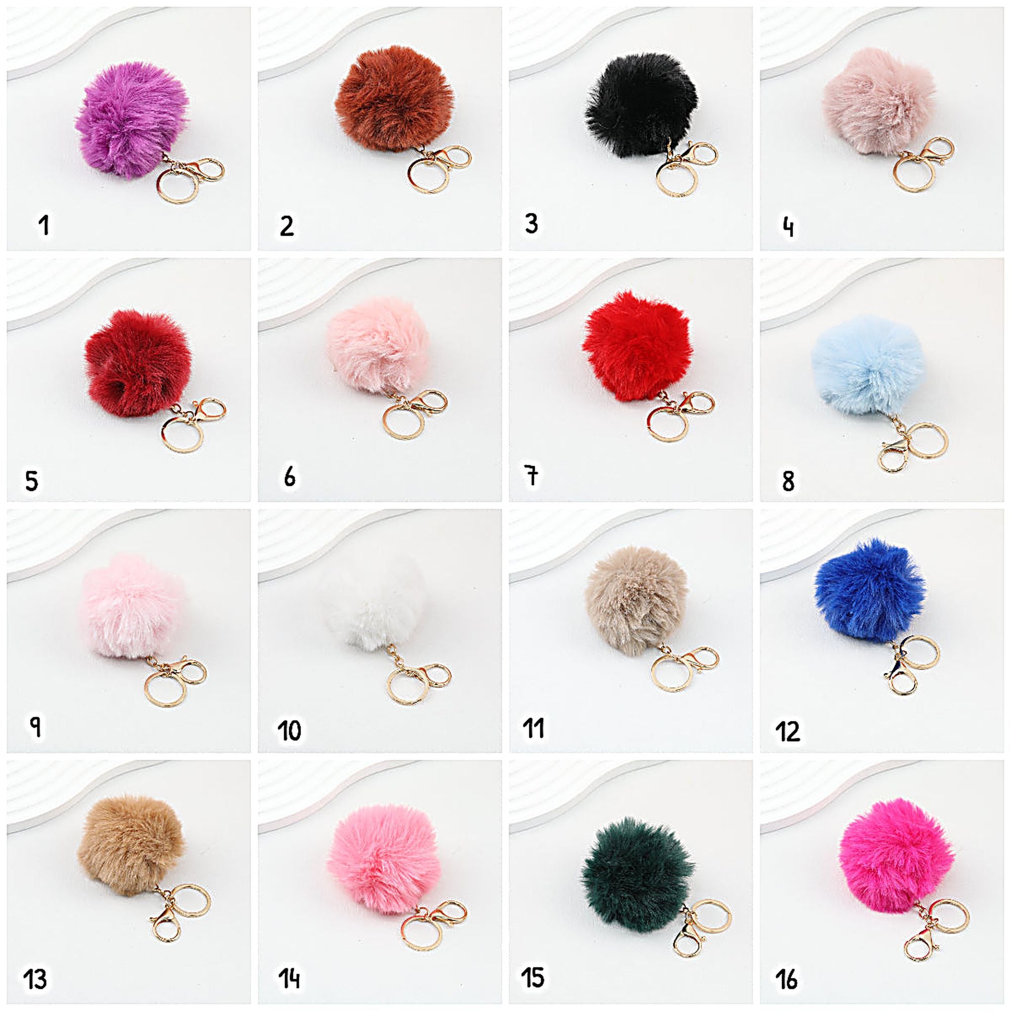 Pom Pom Keychain Fluffy Imitation Rex Rabbit Fur Ball 8cm With Lobster Clasp