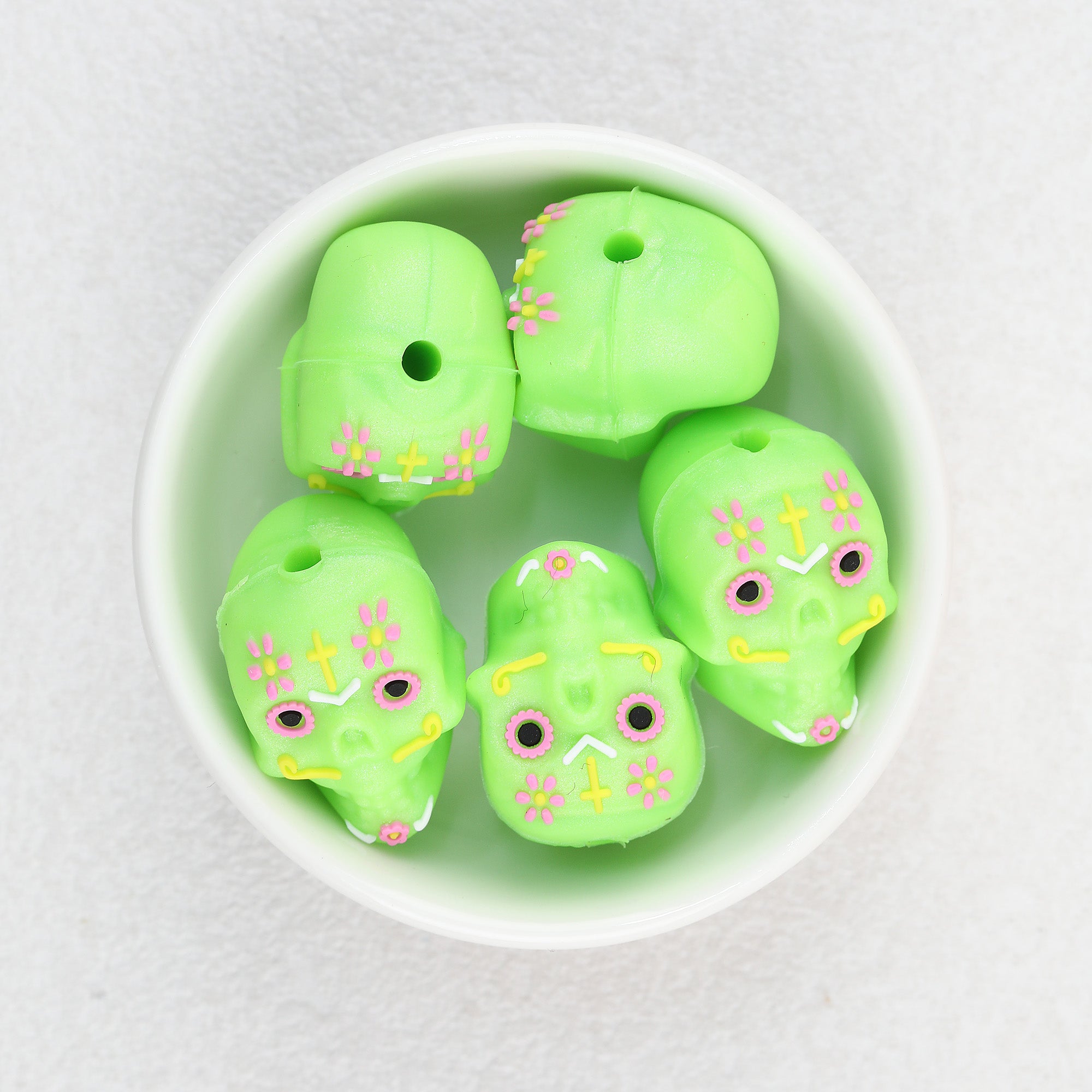  3D Halloween Colorful Skull Silicone Focal Beads 20Pcs 6