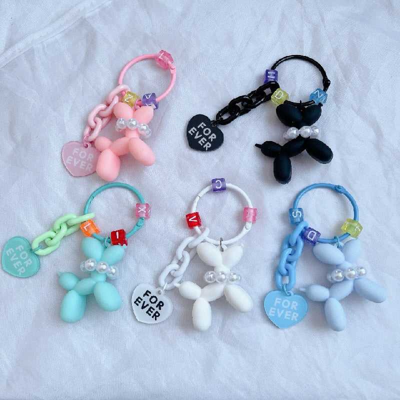 Acrylic Balloon Dog Keychain Pastel Colors Pearl Beads Heart Charm