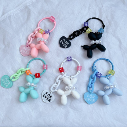 Acrylic Balloon Dog Keychain Pastel Colors Pearl Beads Heart Charm