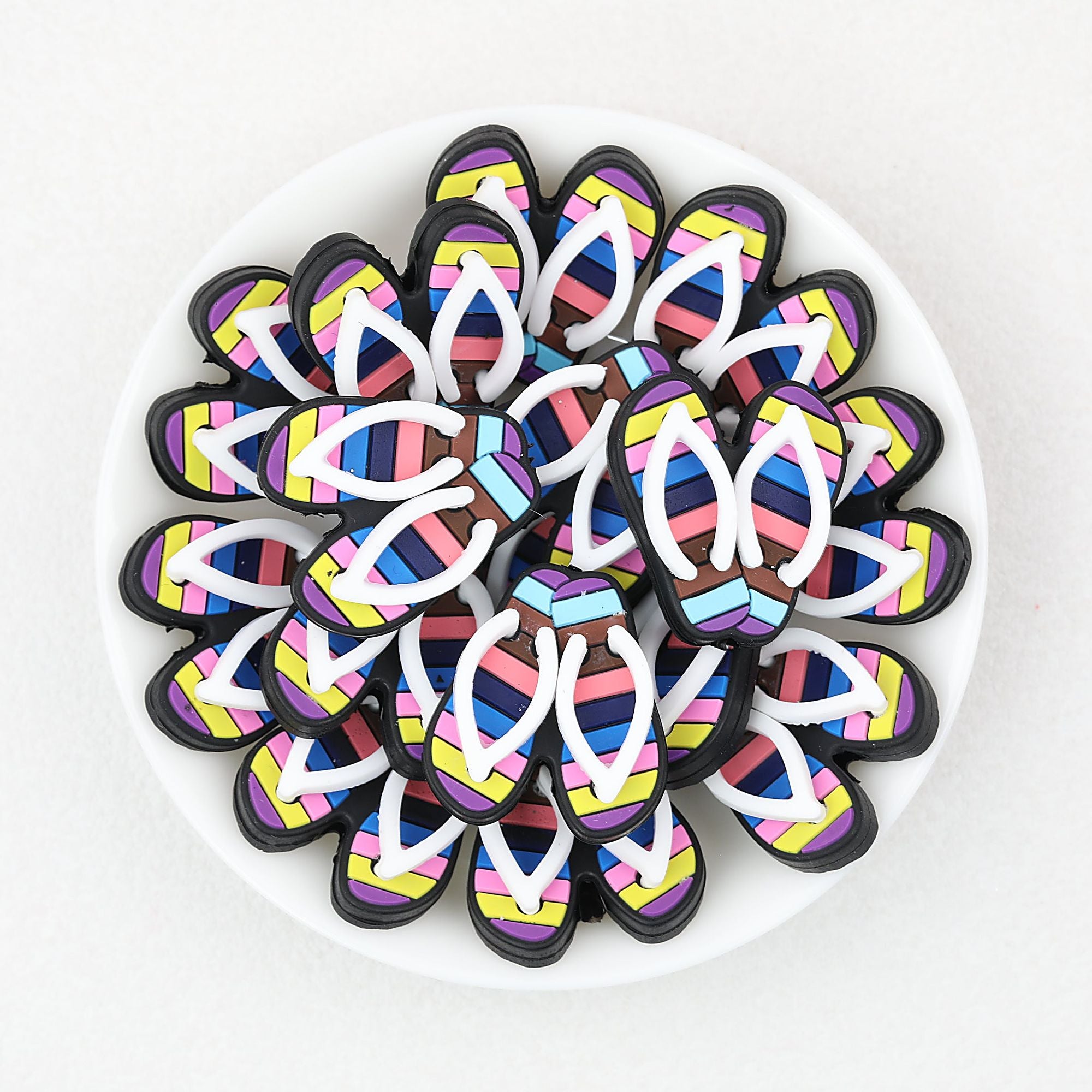 3D Colorful Flip Flop Silicone Focal Beads Multicolor Striped 20pcs