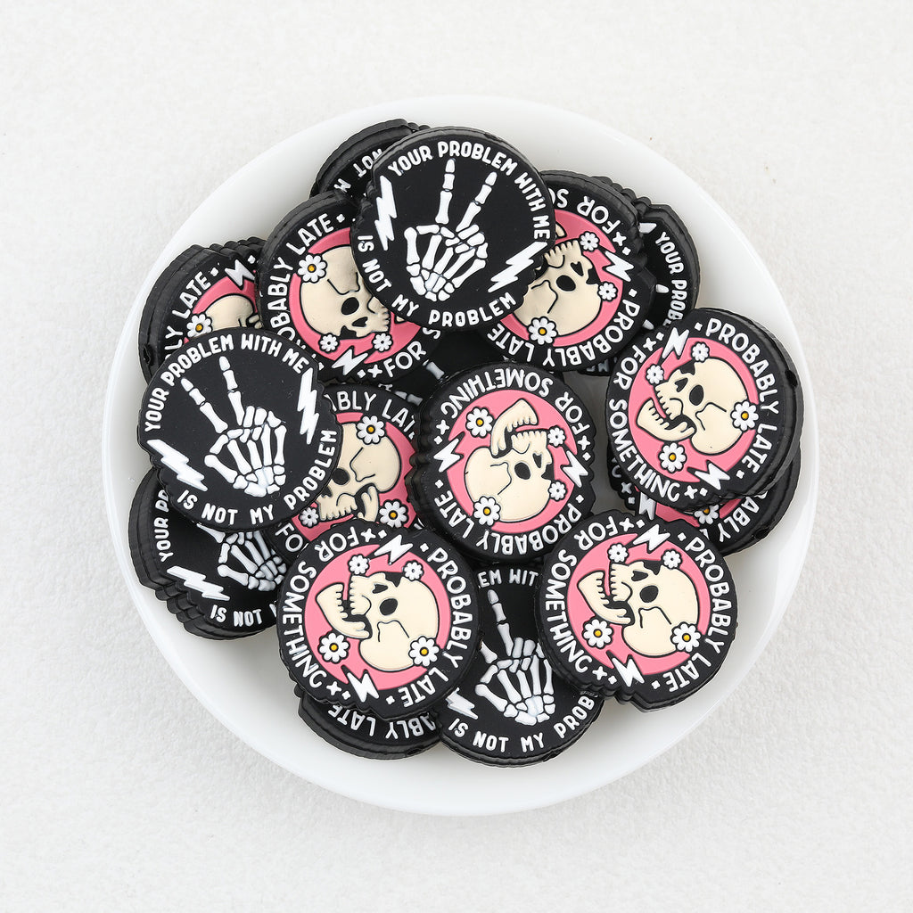 Pink Skull Hand Silicone Focal Beads Wholesale, Halloween Skeleton Finger Flat Design
