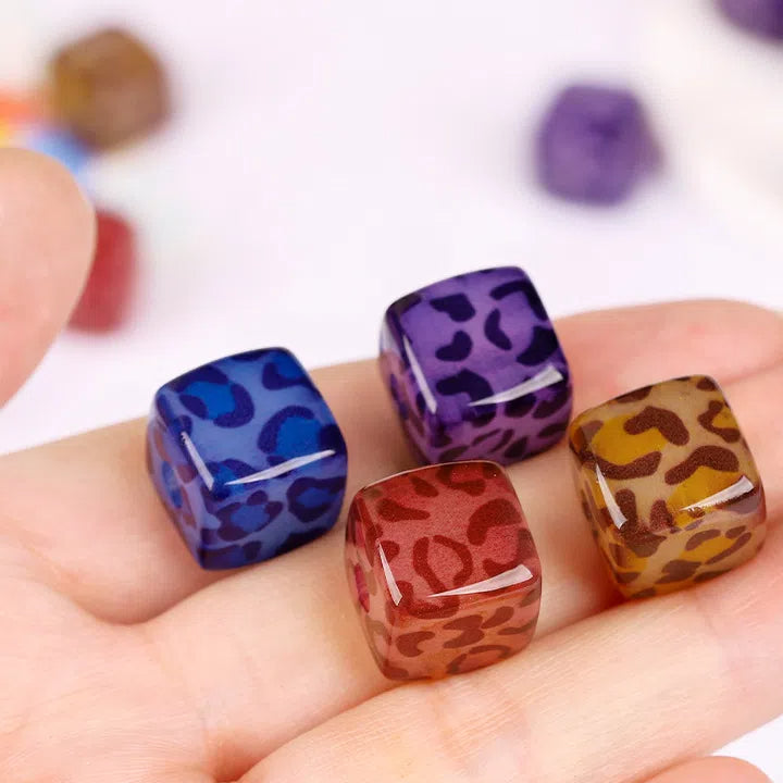 Jelly Colored Leopard Print Acrylic Square Beads 14mm 10pcs 2