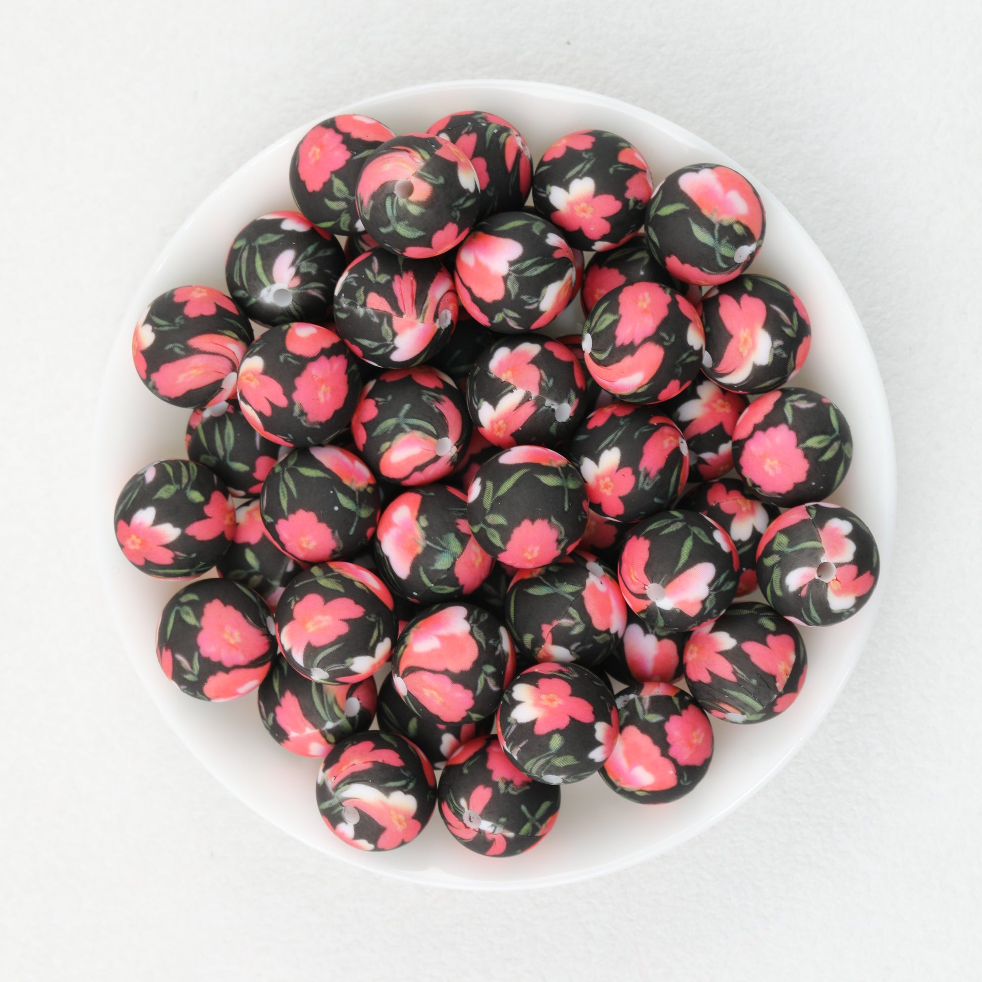 15mm Deep Color Pattern Printed Silicone Round Beads 50pcs 2