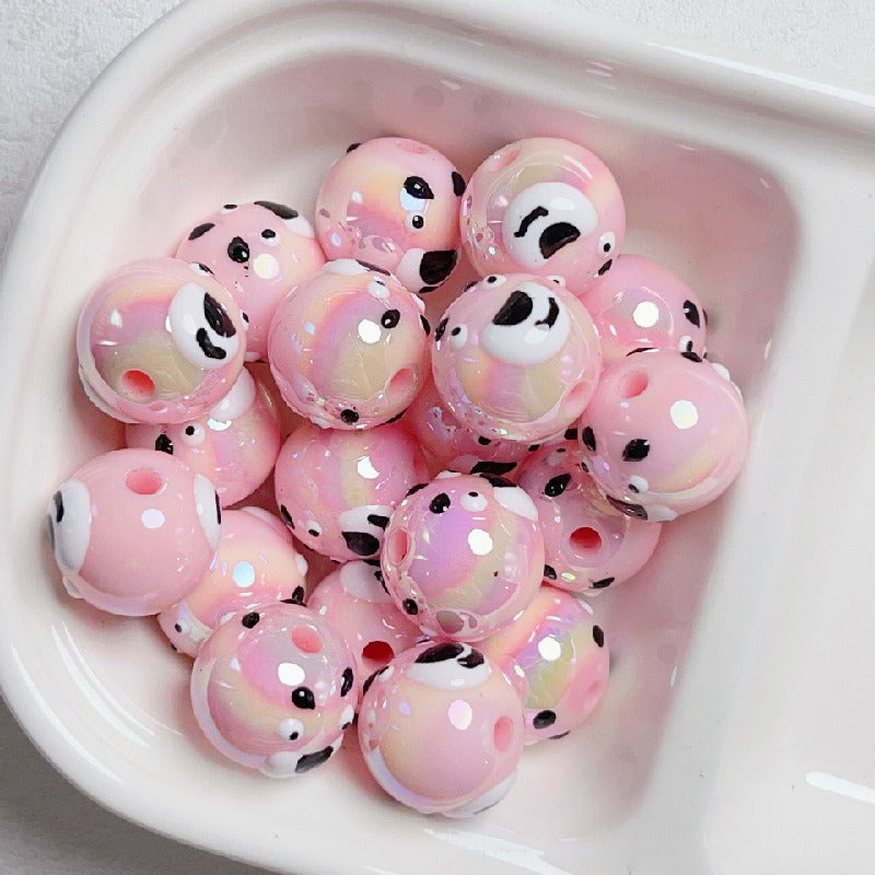 Hand Painted Bear Round Acrylic Beads 16mm Pastel Colors 10pcs 6