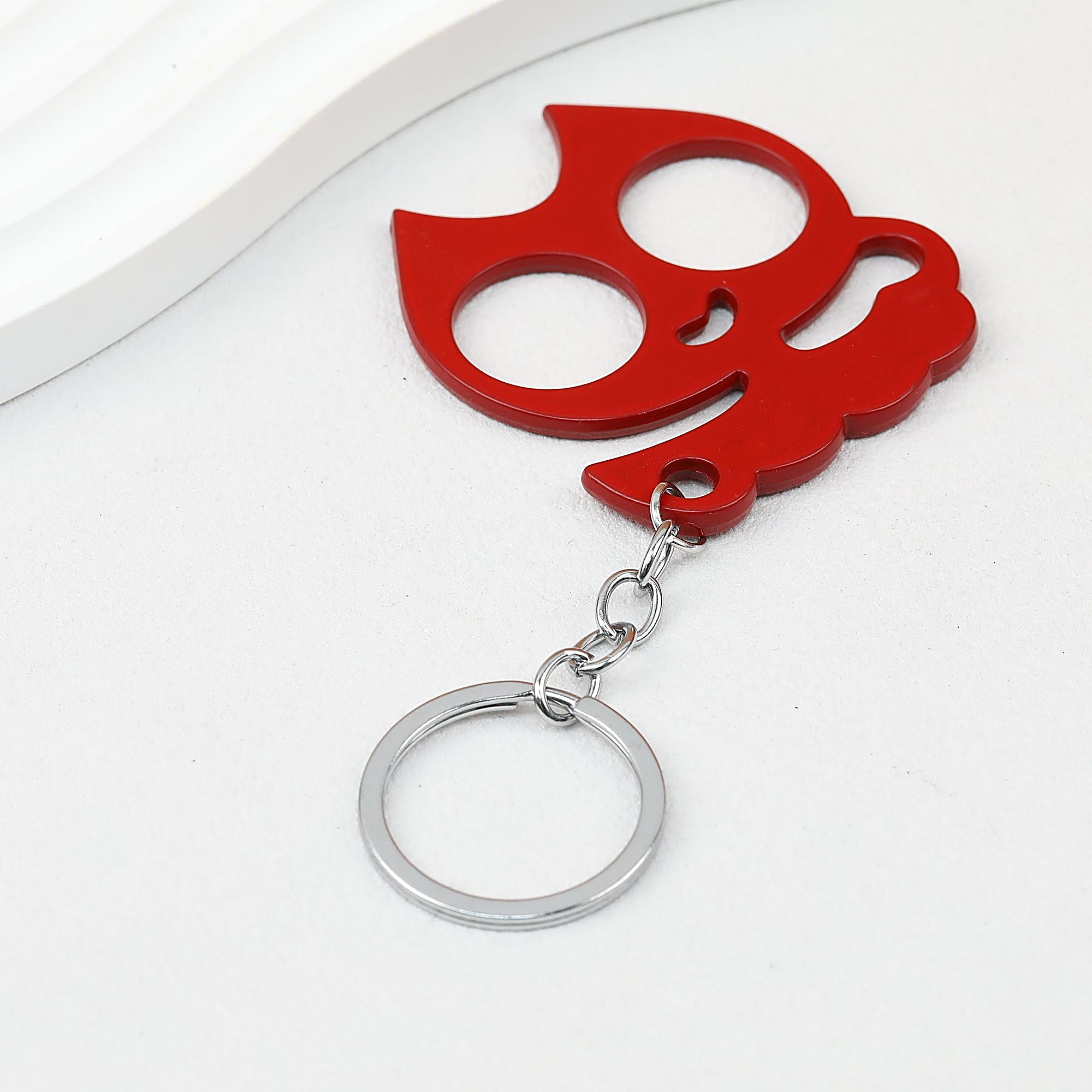 Cat Shaped Self Defense Keychain Survival Finger Clasp Compact - Red