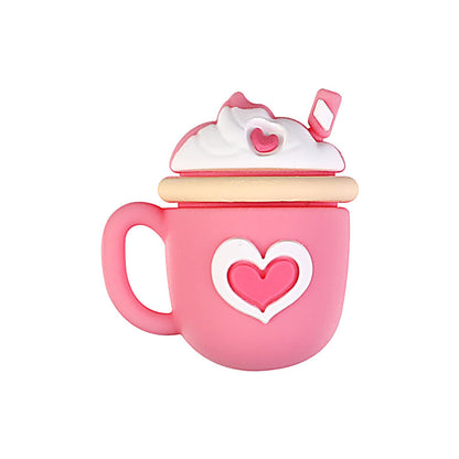 3D Coffee-Themed Silicone Focal Beads Cute Coffee Cups 20pcs - Pink Ice Cream