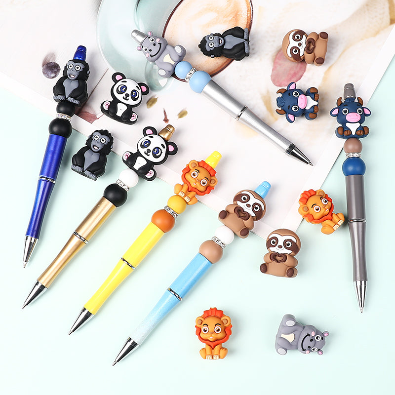 Silicone 3D Focal Beads Animal Panda Lion Sloth Hippopotamus Cow Sitting Pose 20Pcs 7