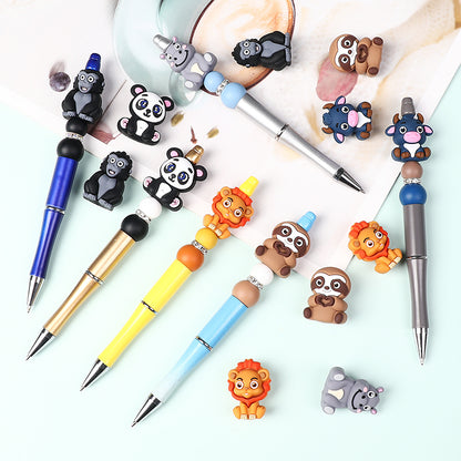 Silicone 3D Focal Beads Animal Panda Lion Sloth Hippopotamus Cow Sitting Pose 20Pcs 7