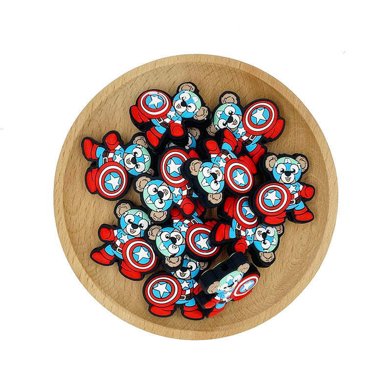 Silicone Focal Beads Superhero Bear Shield Red Gloves 20pcs 2