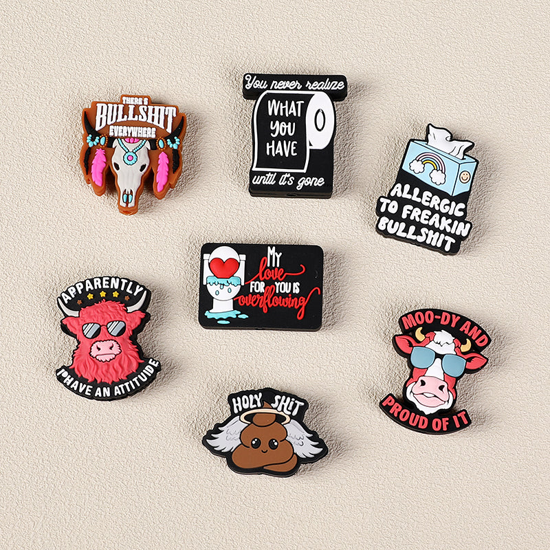 Silicone Focal Beads Fun Text Playful Quotes Cartoon Style 20pcs 6