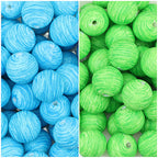 15mm Ocean Style Printed Round Silicone Beads Green Blue 50pcs