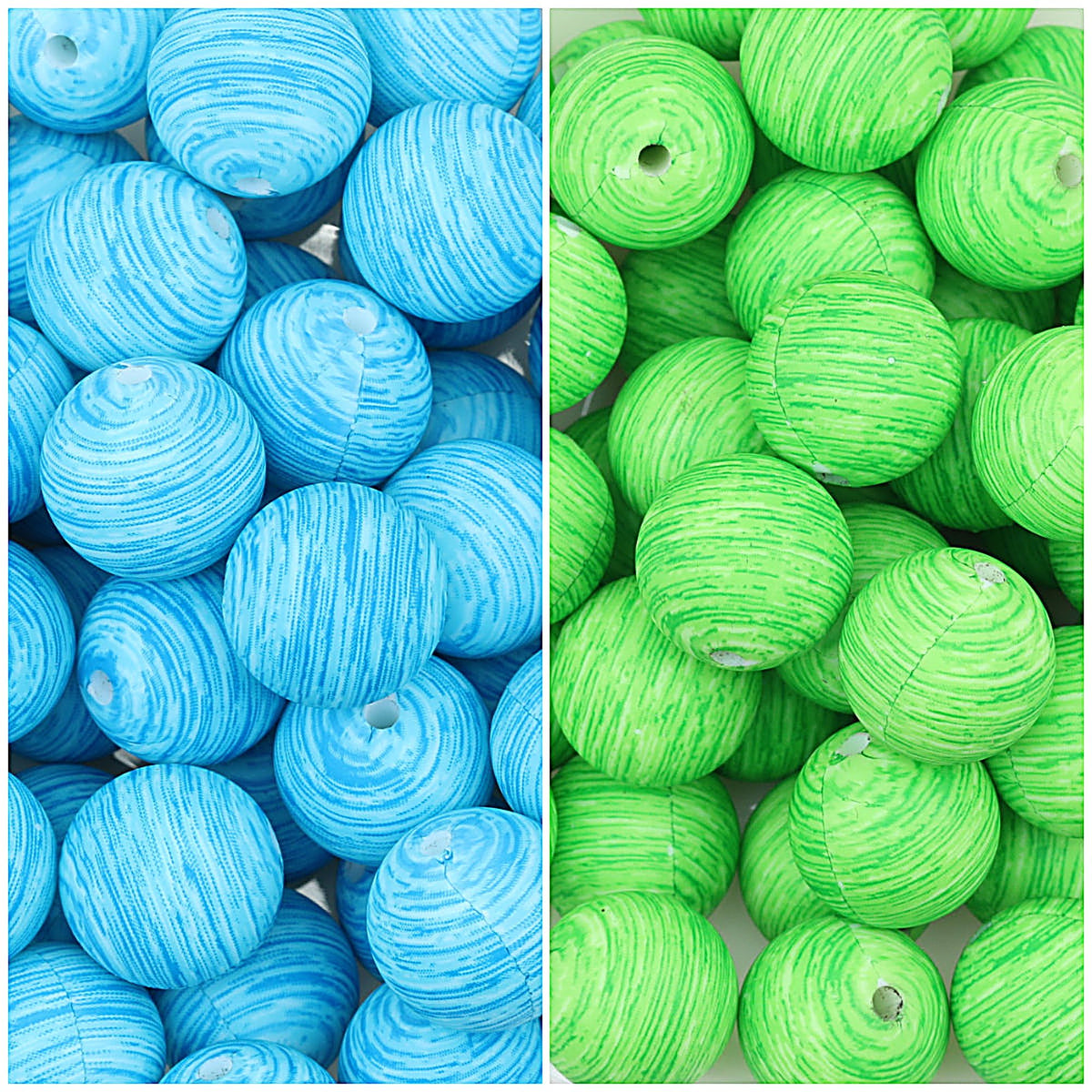 15mm Ocean Style Printed Round Silicone Beads Green Blue 50pcs