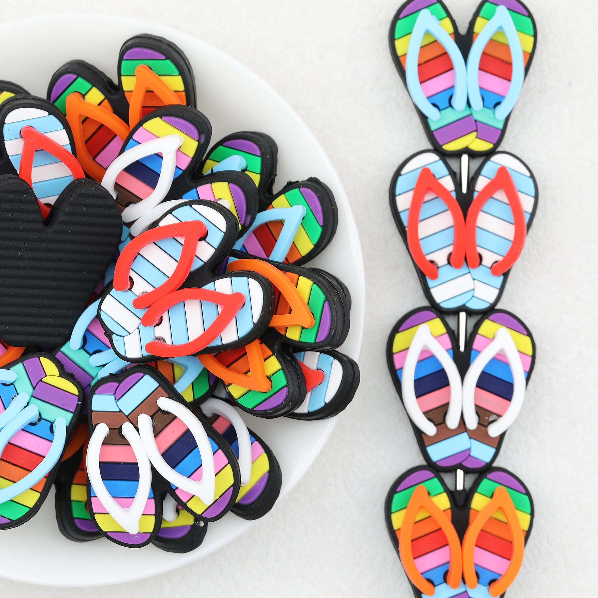 Colorful Flip Flops 3D Silicone Focal Beads 20 pcs