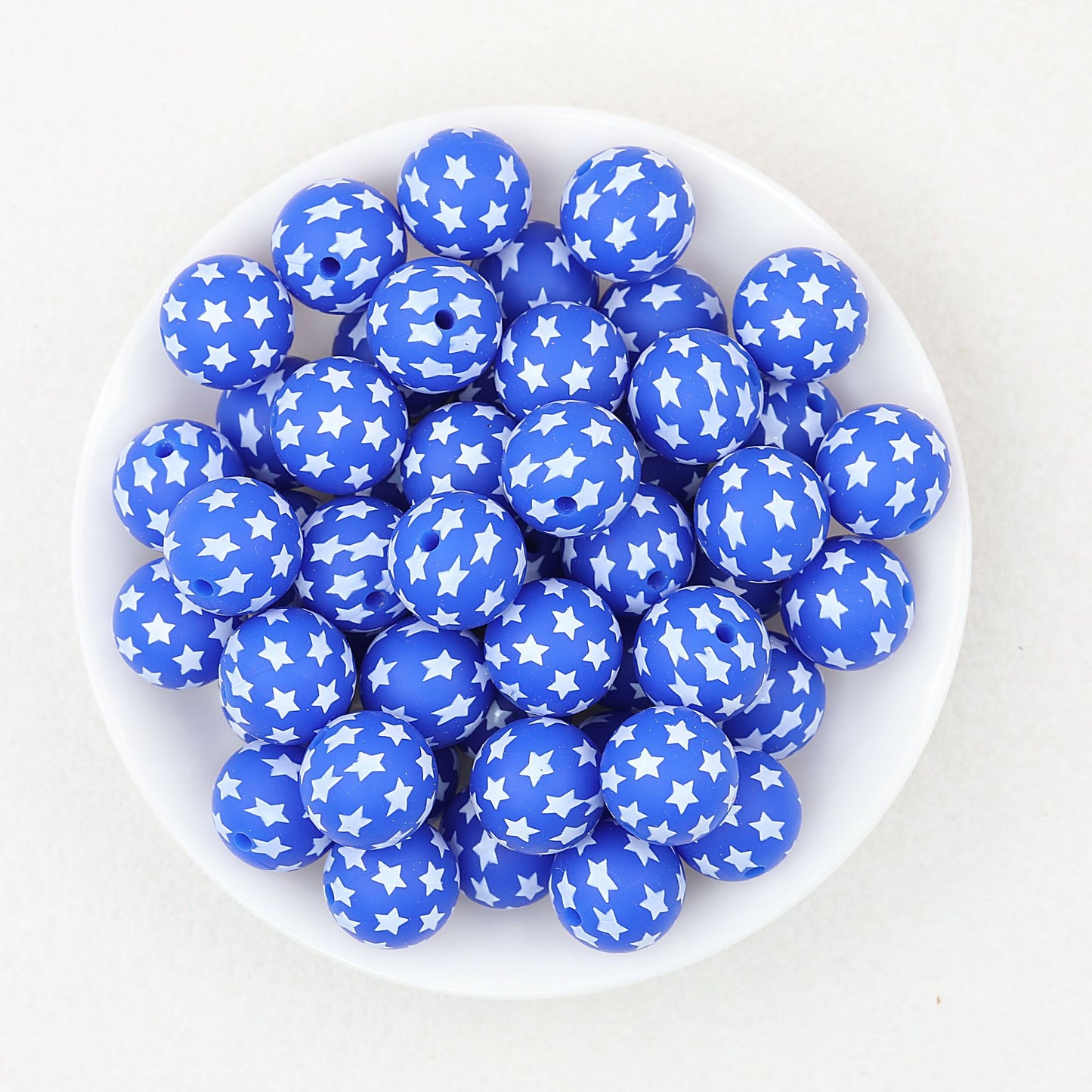 15mm US Themed Printed Silicone Round Beads 50pcs - Blue Star
