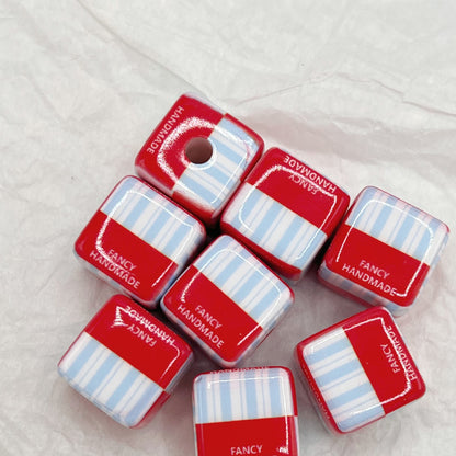 Printed Square Acrylic Beads 14mm Fresh Pink Tone 10pcs 10
