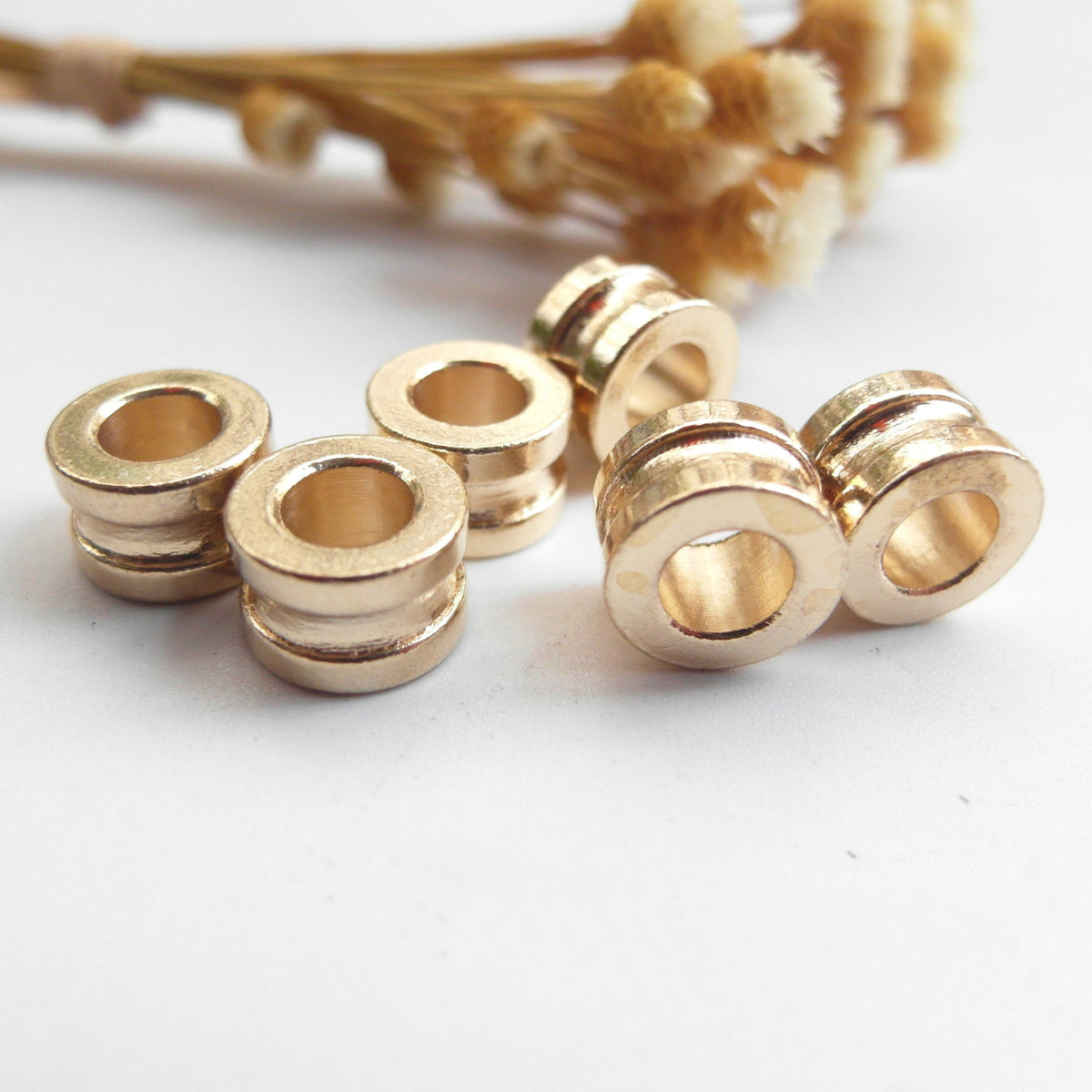 Brass Double-Wire Spacer Beads 9*6*5mm Textured Groove 50pcs
