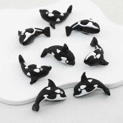 3D Black Whale Silicone Focal Beads 20pcs 2