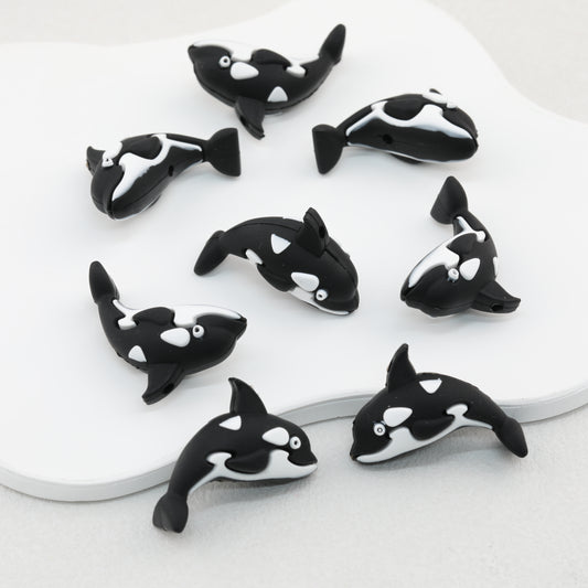 3D Black Whale Silicone Focal Beads 20pcs 2