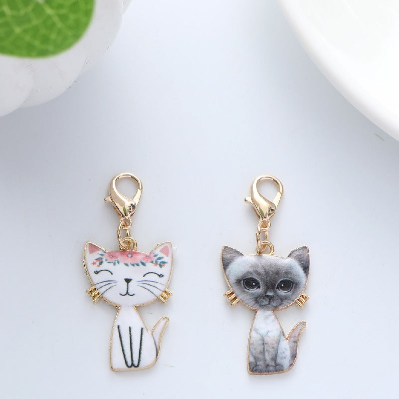 Metal Cartoon Cat Keychain Gold Outline Pastel Colors