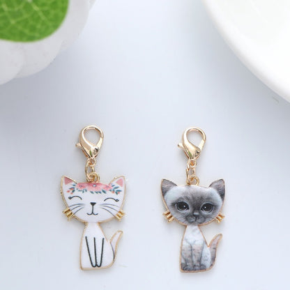 Metal Cartoon Cat Keychain Gold Outline Pastel Colors