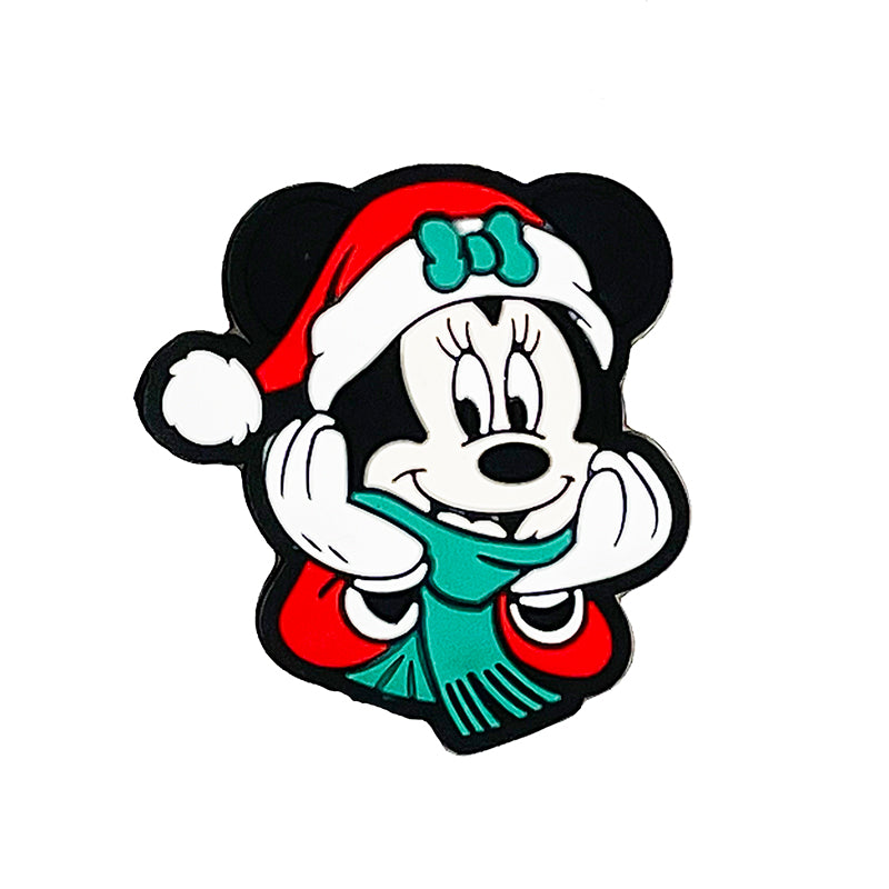 Silicone Focal Beads Christmas Scarf Mickey Wearing Santa Hat 20pcs