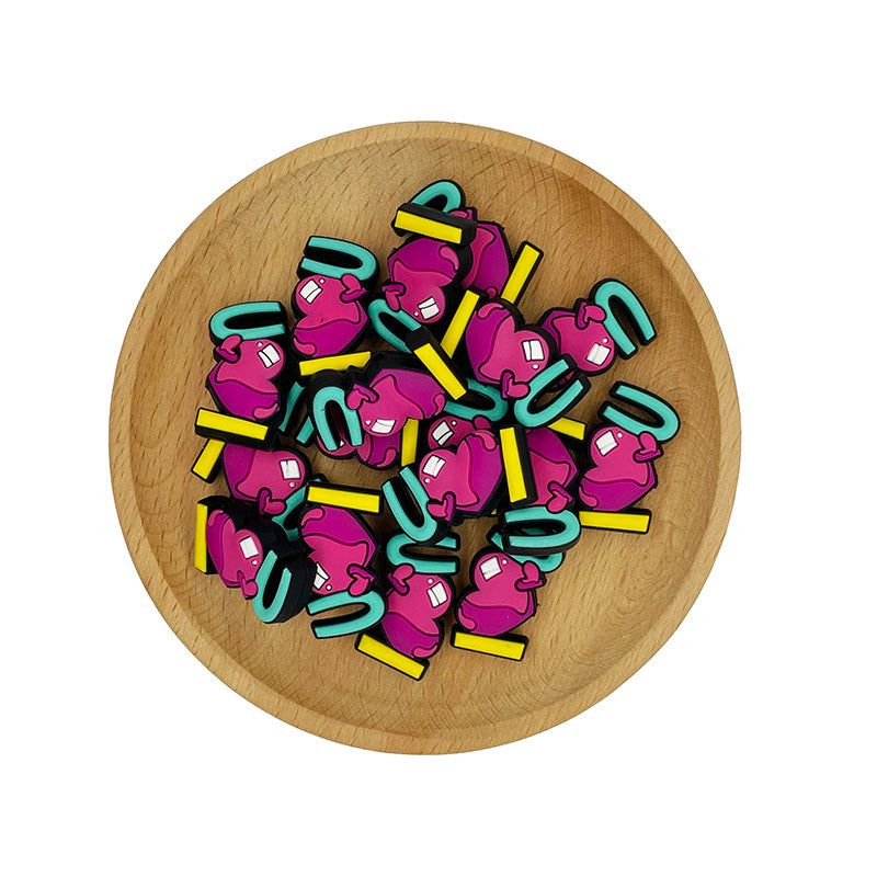 Silicone Focal Beads I Love You Heart Colorful Text Design 20pcs 2