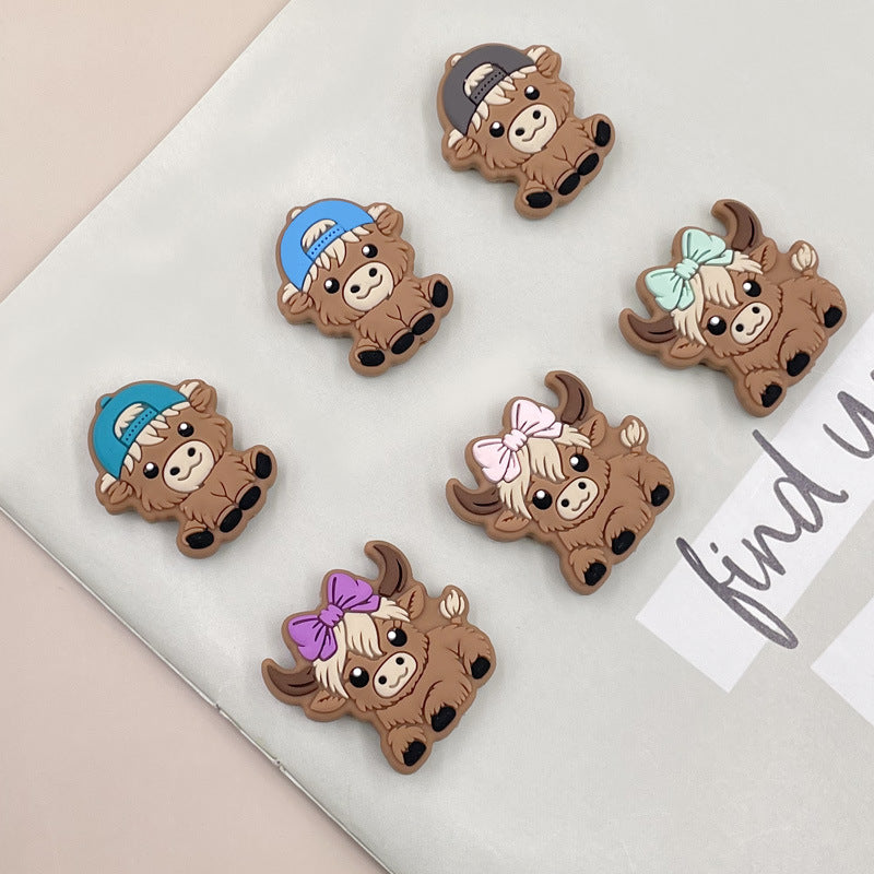 Silicone Focal Beads Highland Cow Boy Girl With Bow And Cap 20pcs 4