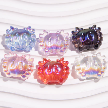 Plating 3D Crab Acrylic Beads 20mm Transparent Colorful 10pcs 12