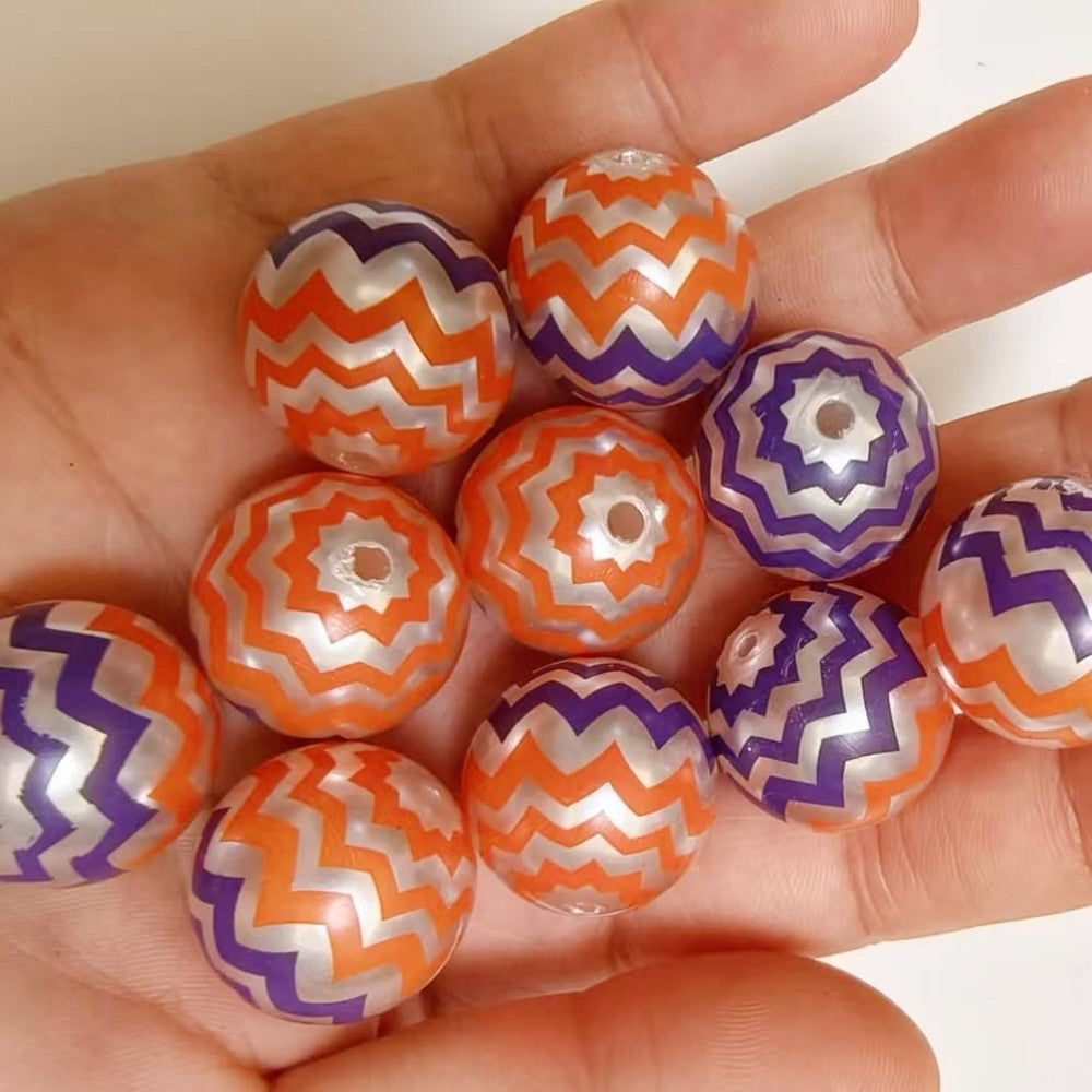 Halloween Orange Purple Chevron Bubblegum Acrylic Beads 20mm 10pcs 2