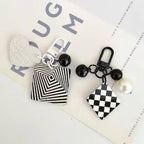 Cartoon Acrylic Plaid Striped Heart Leather Keychain Monochrome Design 4