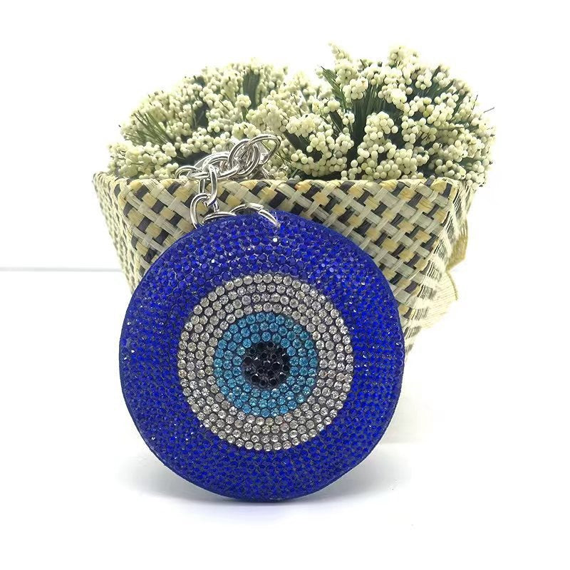 Rhinestone Evil Eye Keychain Alloy Round Colorful Tassel Charm 4