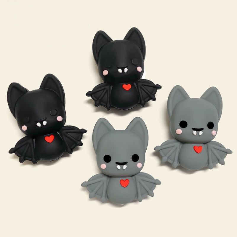 Silicone 3D Focal Beads Bat Rosy Cheeks Red Heart 20pcs