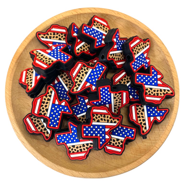 Silicone Focal Beads Texas Patriotic Stars Leopard Print Outline 20pcs 2