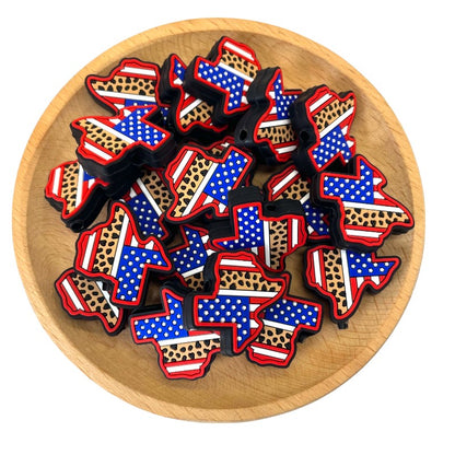 Silicone Focal Beads Texas Patriotic Stars Leopard Print Outline 20pcs 2