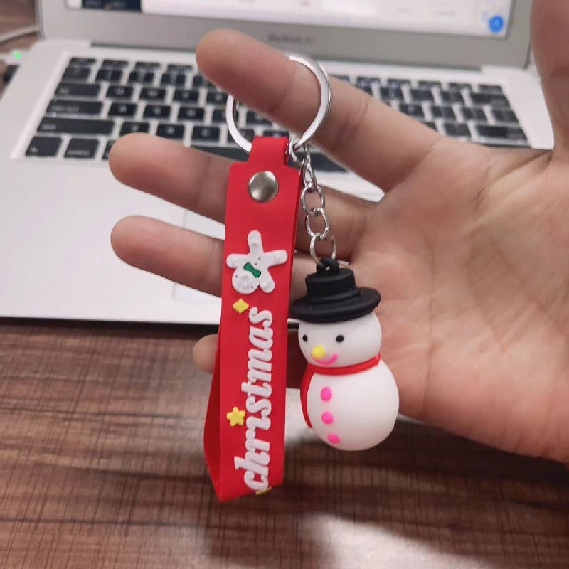 Soft Rubber Christmas Tree and Santa Claus Keychain with Red Strap 9