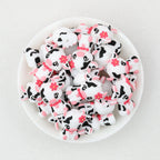Cute Cow 3D Silicone Focal Beads with Pink Flower 20pcs