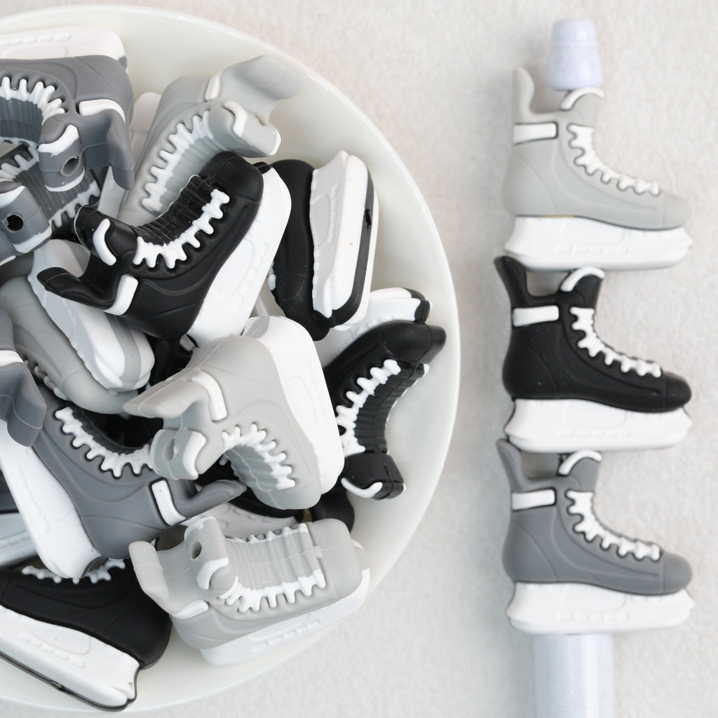  3D Grey Black Ice Skates Silicone Focal Beads 20Pcs