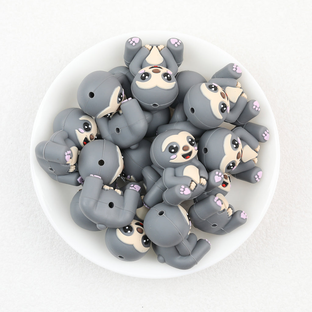3D Sloth Silicone Focal Beads Wholesale, Baby Brown Gray Pink Paw Accents