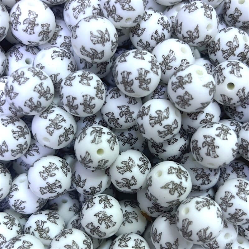 15mm Silicone Beads Black Little Dragon Print Animal Theme 50pcs