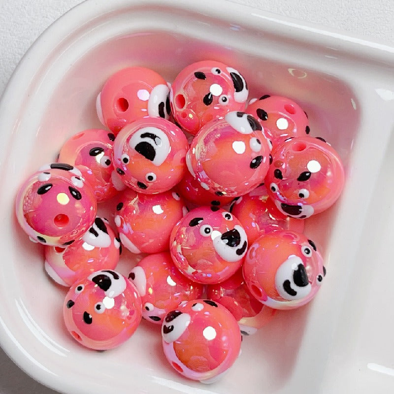 Hand Painted Bear Round Acrylic Beads 16mm Pastel Colors 10pcs 10