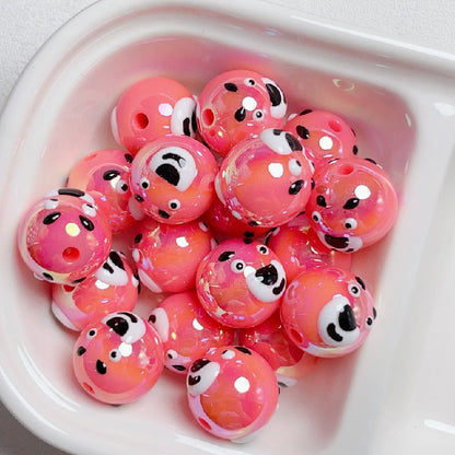 Hand Painted Bear Round Acrylic Beads 16mm Pastel Colors 10pcs 10