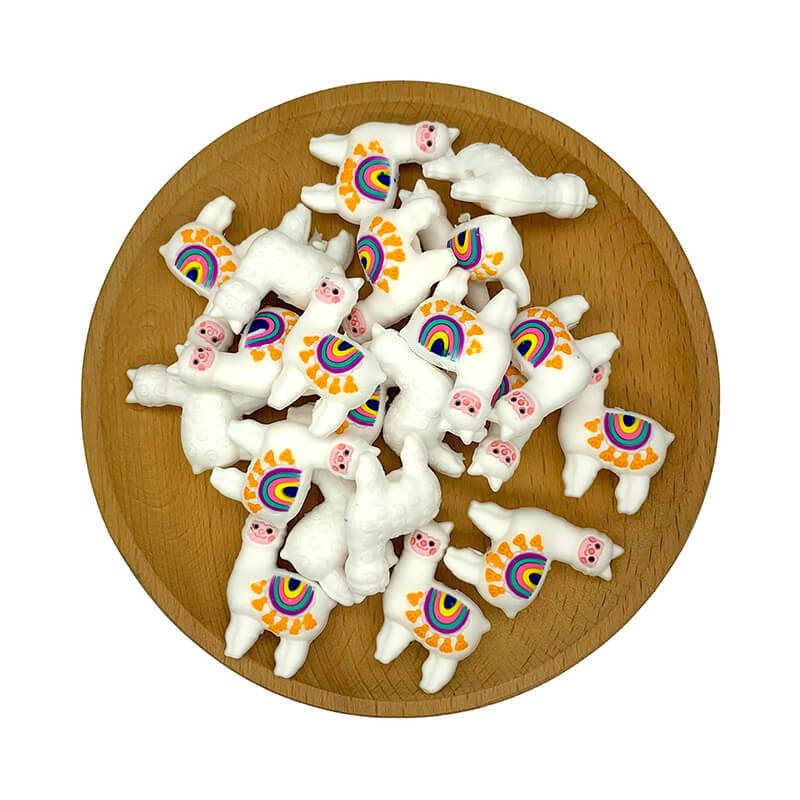 Silicone 3D Focal Beads Rainbow Alpaca Colorful Saddle Design 2