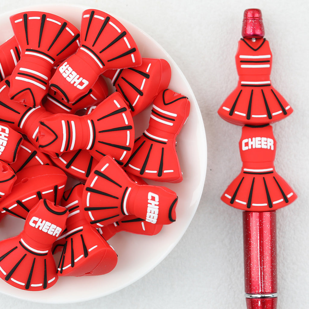  3D Red Cheerleader Dress Silicone Focal Beads 20Pcs