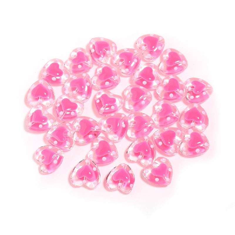 Dot Heart Acrylic Beads 12mm Colorful Centers 5pcs 9