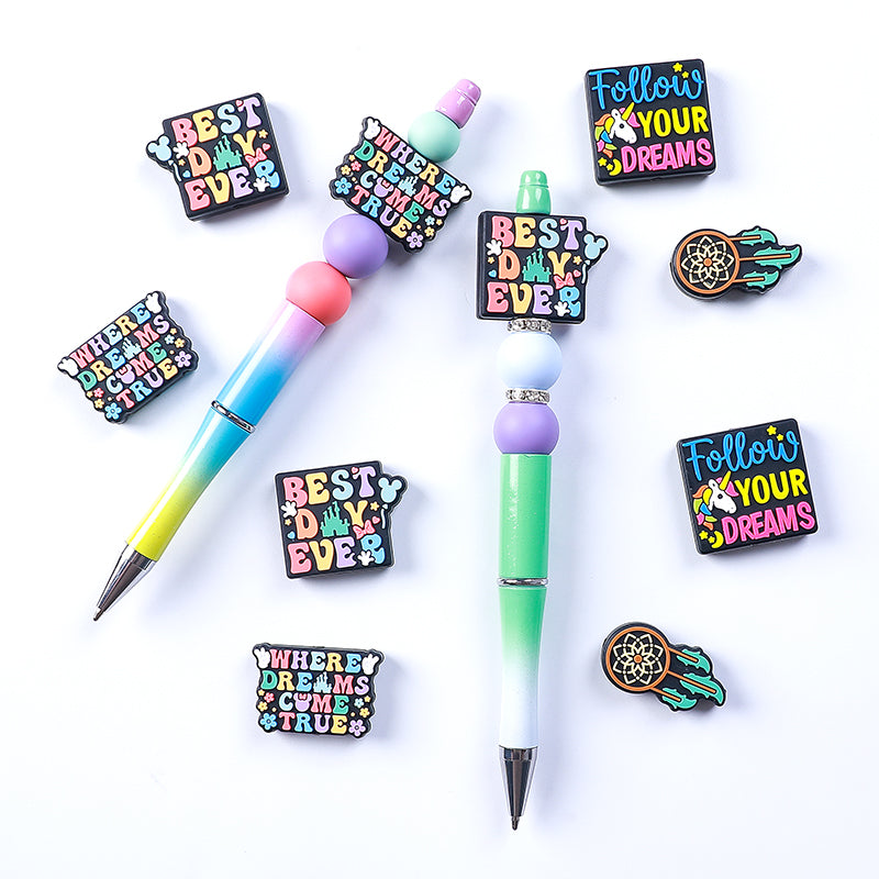 Silicone Focal Beads Dreams With Printed Text 20pcs 10