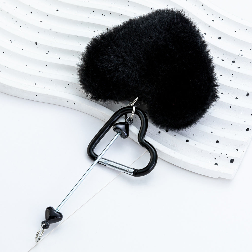 Beadable Metal Keychains With Heart Pom Poms