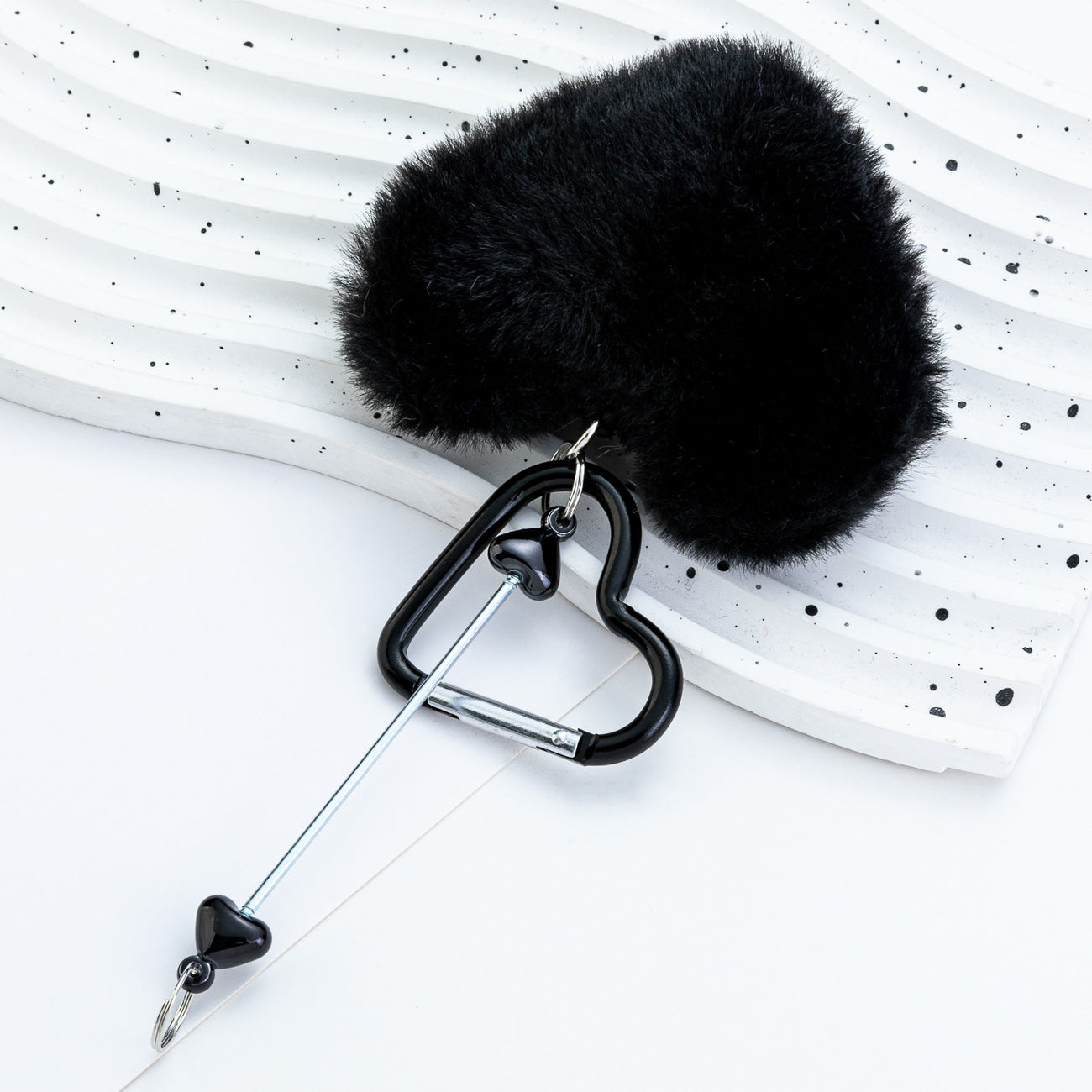 Beadable Metal Keychains With Heart Pom Poms